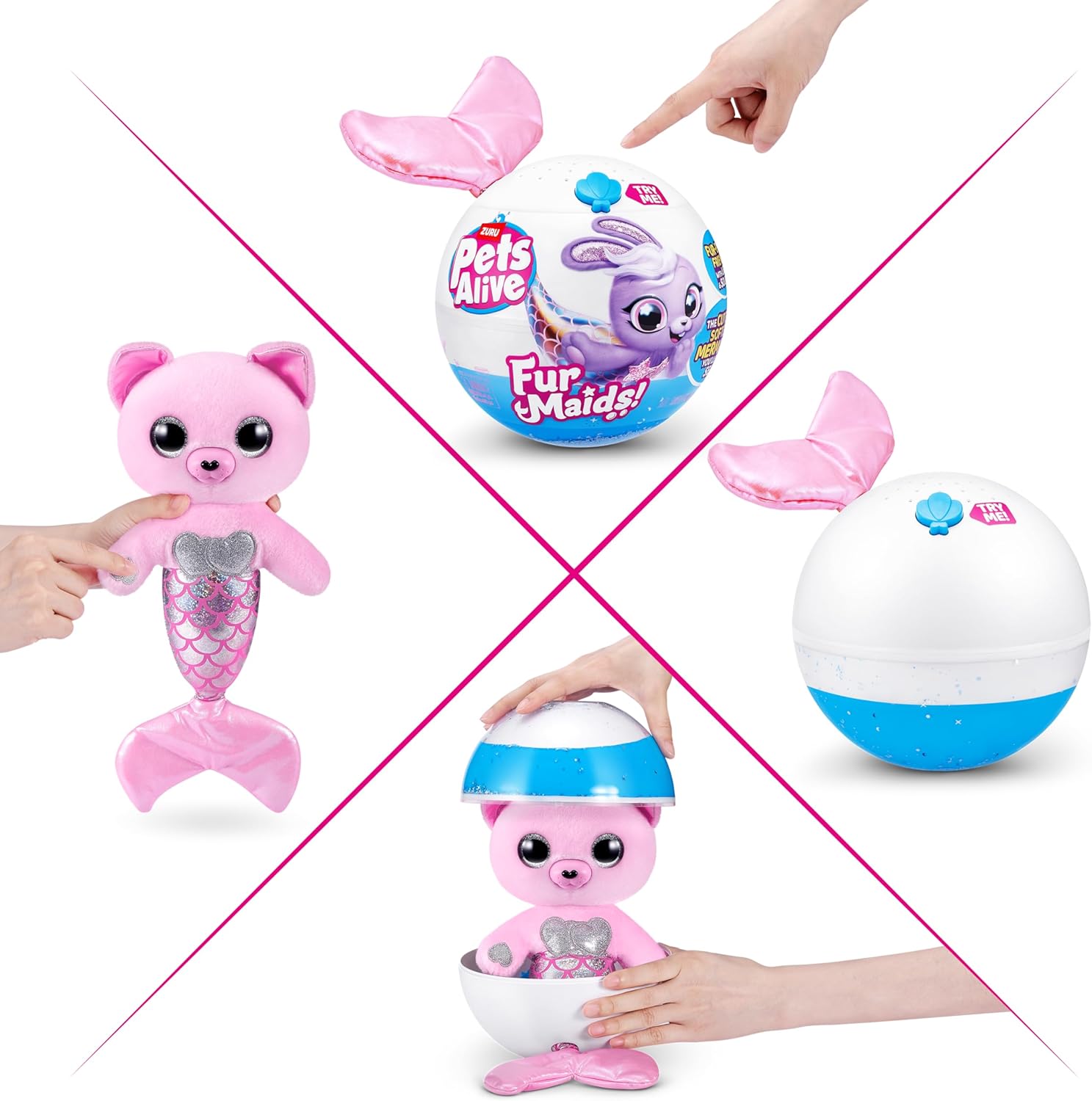 Pets Alive Furmaids by ZURU Mermaid Plush Interactive Lights Sounds Girls Toy (Pink Kitten