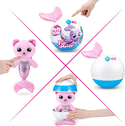 Pets Alive Furmaids by ZURU Mermaid Plush Interactive Lights Sounds Girls Toy (Pink Kitten