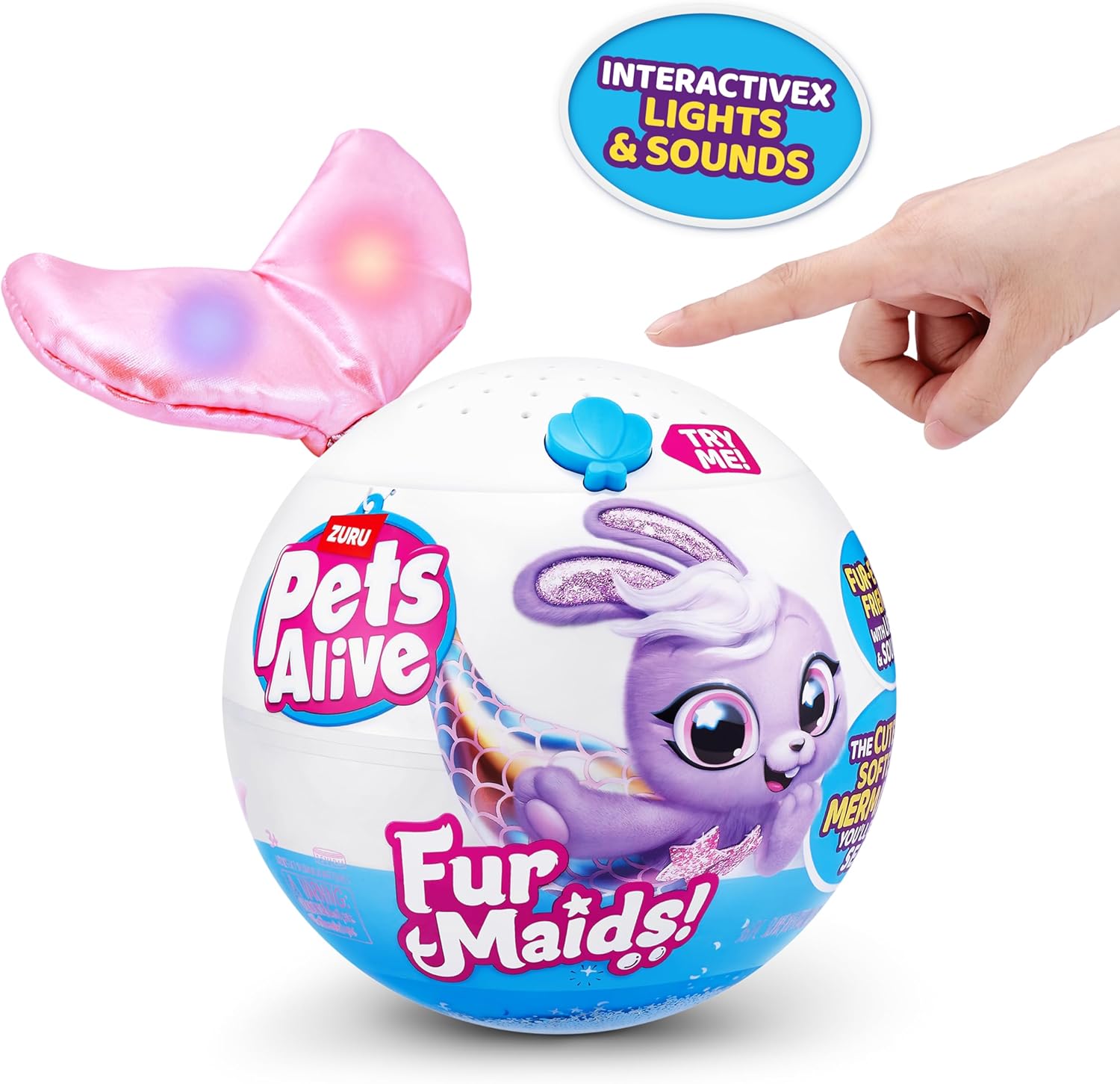 Pets Alive Furmaids by ZURU Mermaid Plush Interactive Lights Sounds Girls Toy (Pink Kitten