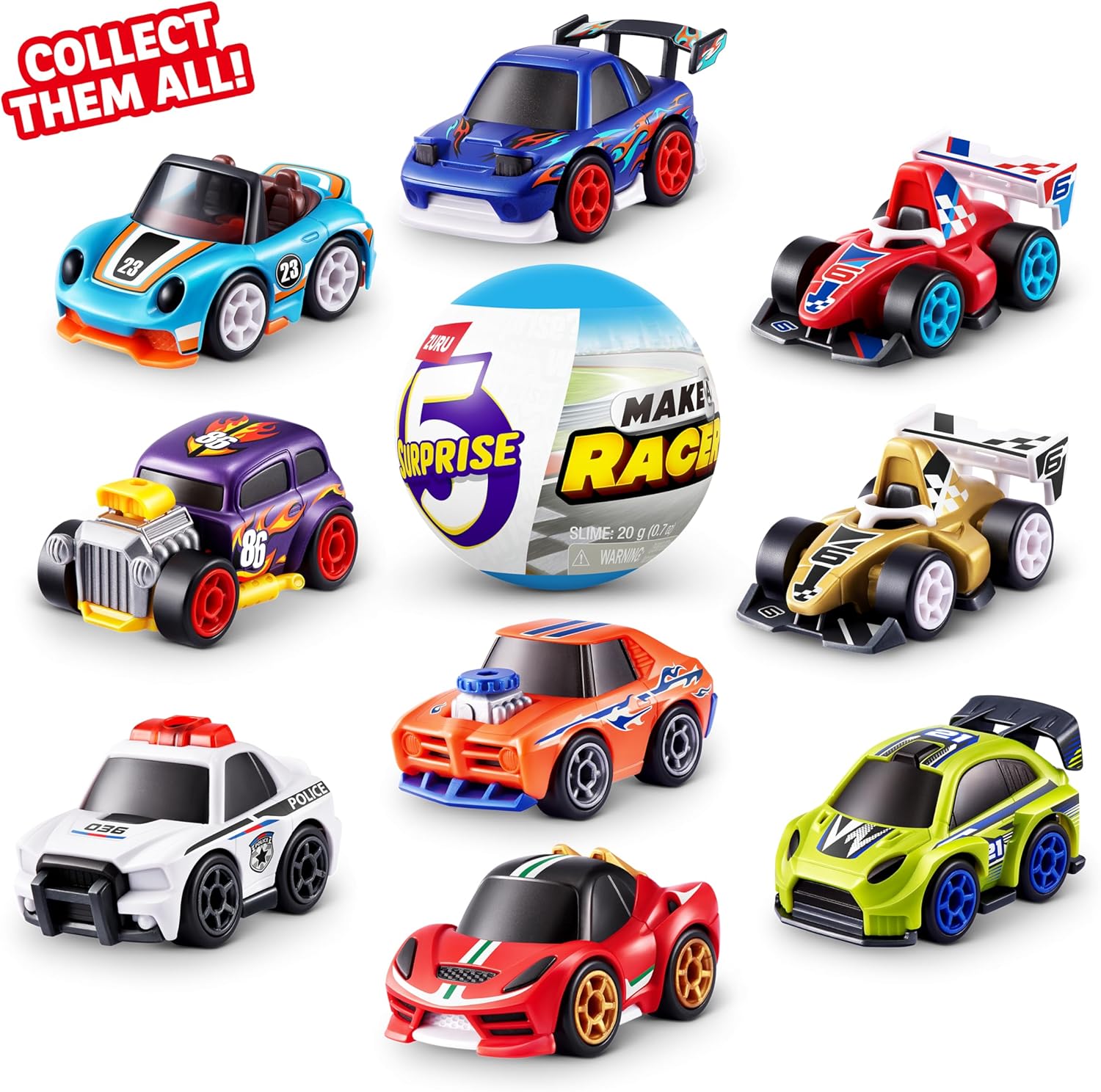 5 SURPRISE Make-A-Racer by ZURU, UNBOX and BUILD a Race Car Vehicle Toy, Slime Play and More, Fun, Imaginative Toys for Kids, Gift for Boys and Girls Aged 3+ (2 Capsules