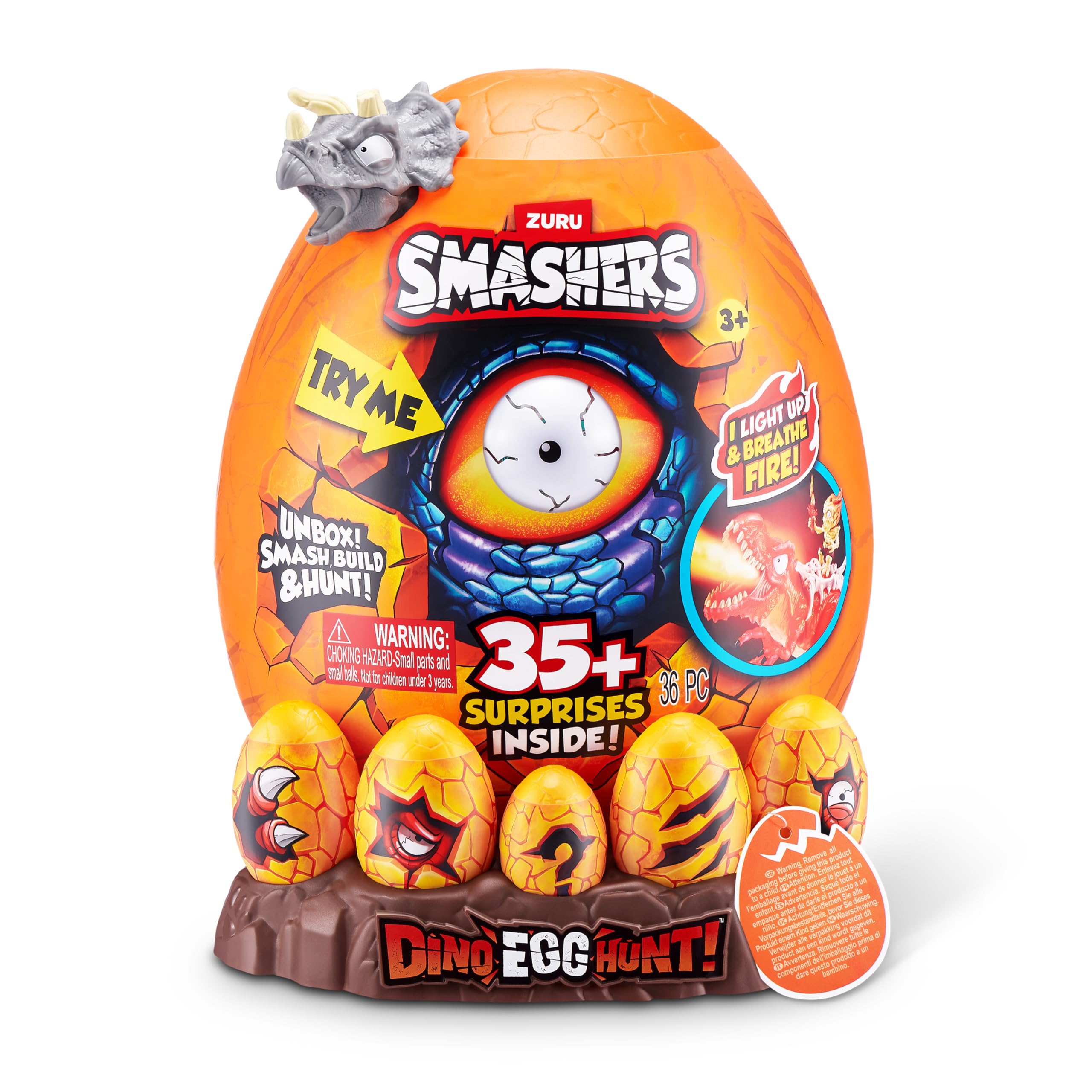 Smashers Dino Egg Hunt by ZURU, Light-Up Fire Breathing Dinosaur Themed Treasure Hunt Toy, Collectable Toy for Boys and Kids (Giganotosaurus