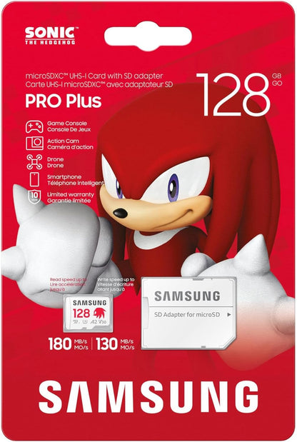 Samsung Memory MB-MD128SA Sonic PRO Plus MicroSD Card for Gaming Console, Action Cam and Drones, 128GB, UHS-I U3, Up to 180MB/s