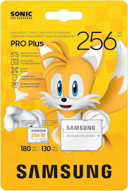 Samsung Memory MB-MD256SA Sonic PRO Plus MicroSD Card for Gaming Console, Action Cam and Drones, 256GB, UHS-I U3, Up to 180MB/s