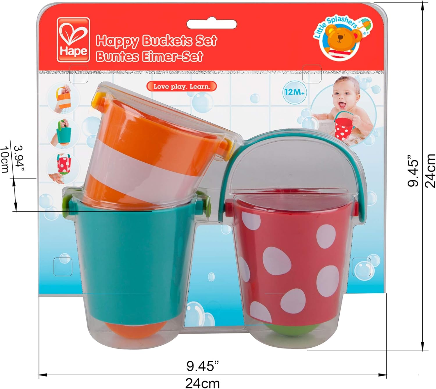 Hape Happy Buckets Set | Three Water Wheel Bath Time Toys for Toddlers, Multicolour