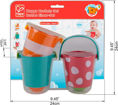 Hape Happy Buckets Set | Three Water Wheel Bath Time Toys for Toddlers, Multicolour