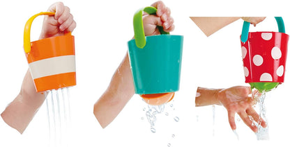 Hape Happy Buckets Set | Three Water Wheel Bath Time Toys for Toddlers, Multicolour
