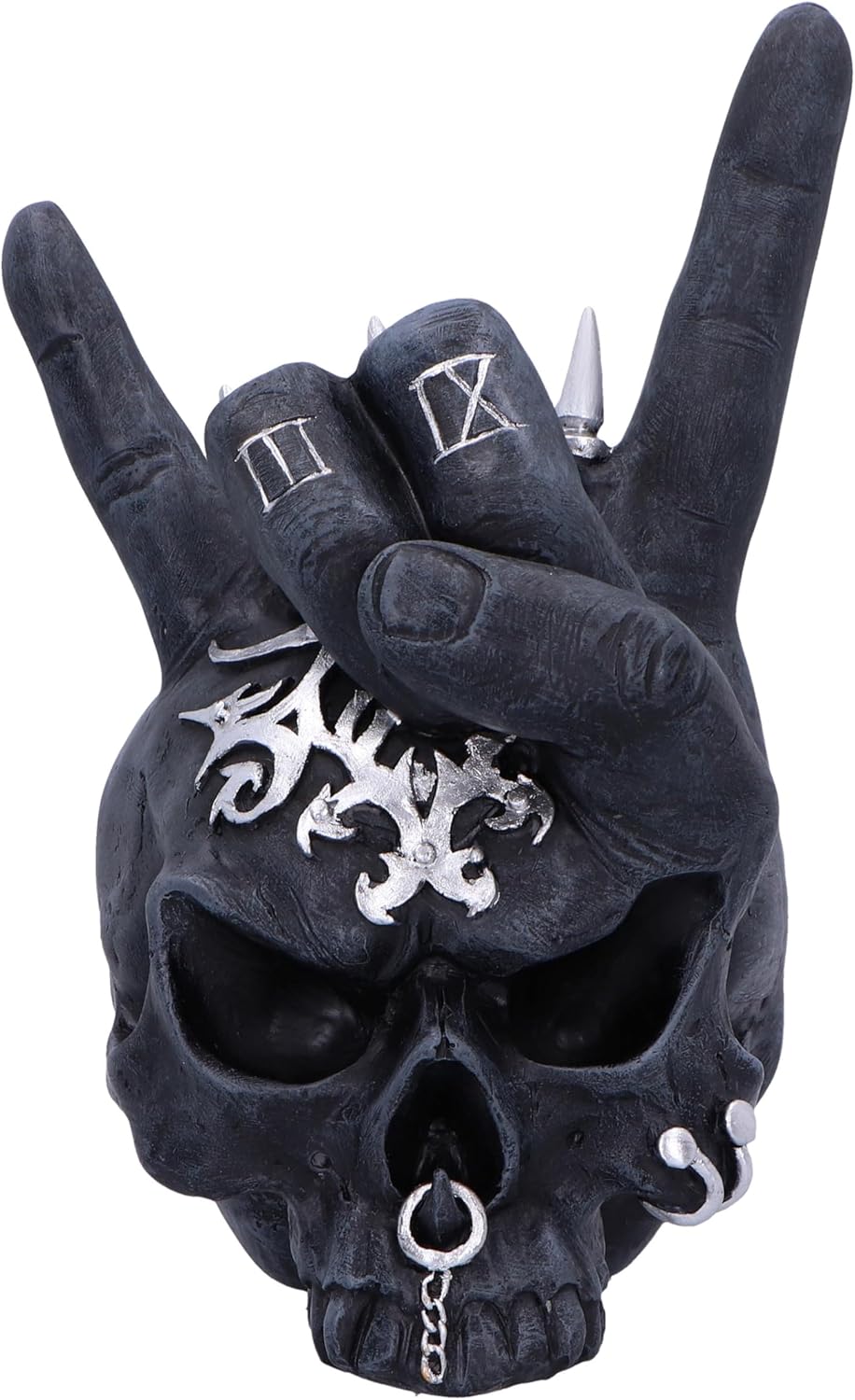 Nemesis Now Horns Up Rock On Hand Skull Ornament, Resin, Black, 17.5cm