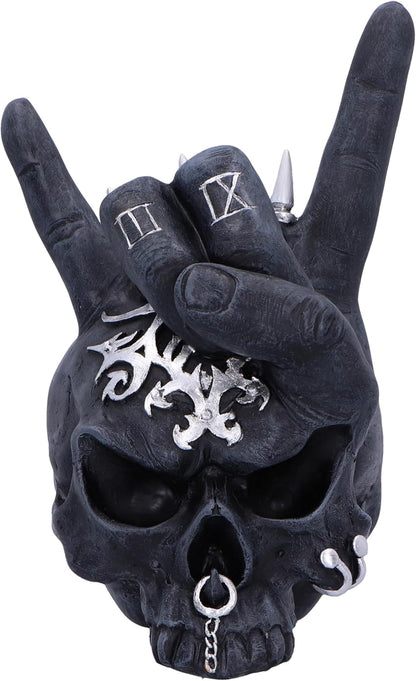 Nemesis Now Horns Up Rock On Hand Skull Ornament, Resin, Black, 17.5cm