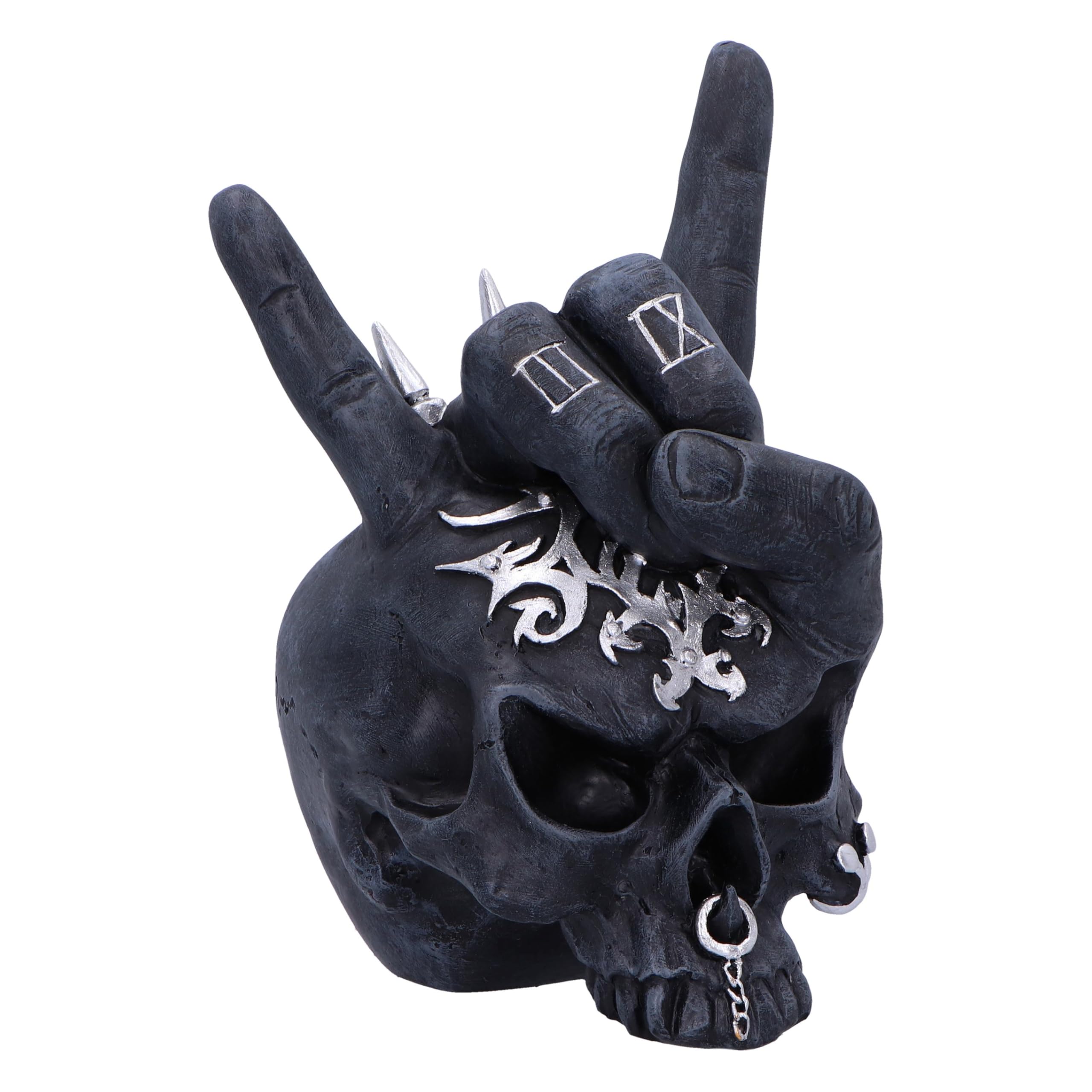 Nemesis Now Horns Up Rock On Hand Skull Ornament, Resin, Black, 17.5cm