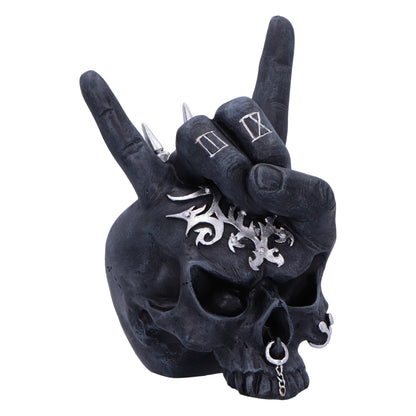 Nemesis Now Horns Up Rock On Hand Skull Ornament, Resin, Black, 17.5cm