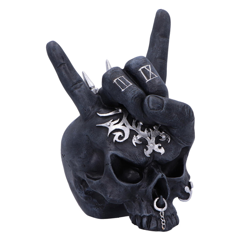 Nemesis Now Horns Up Rock On Hand Skull Ornament, Resin, Black, 17.5cm