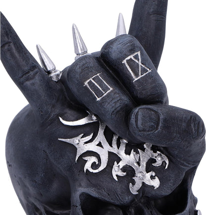 Nemesis Now Horns Up Rock On Hand Skull Ornament, Resin, Black, 17.5cm