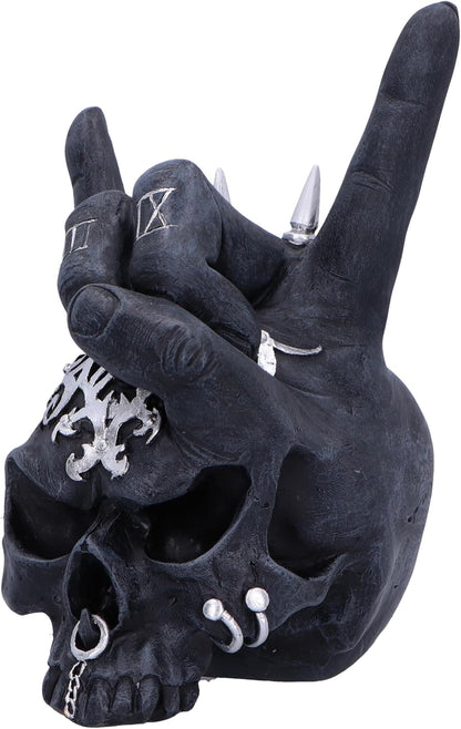 Nemesis Now Horns Up Rock On Hand Skull Ornament, Resin, Black, 17.5cm