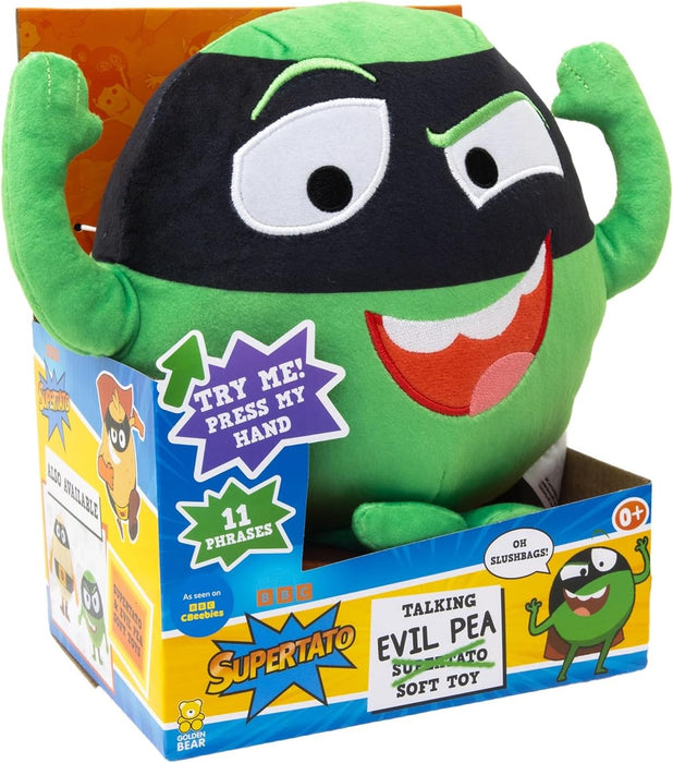 Supertato Talking Evil Pea Teddy Bear, from the books & Cbeebies series, Green.