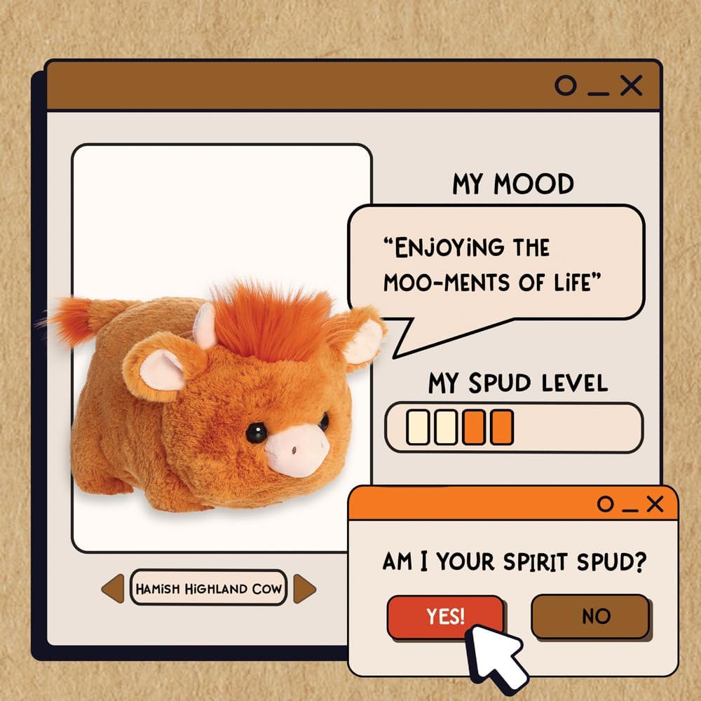 Aurora, 34261, Spuds Hamish Highland Cow 10In, Soft Toy, Orange