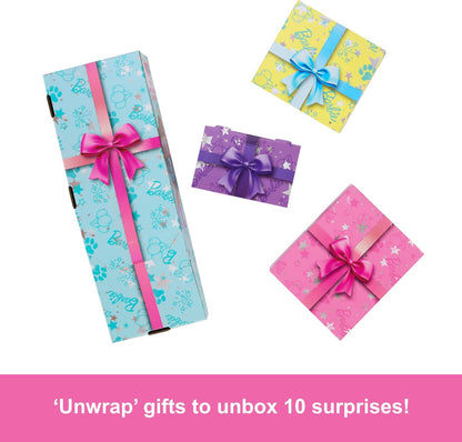Barbie Party Unboxed Doll & Accessories, Pet Birthday Series Party Stars Set with 10 Surprises Including Color Change & Cake-Decorating Activity, JFG72