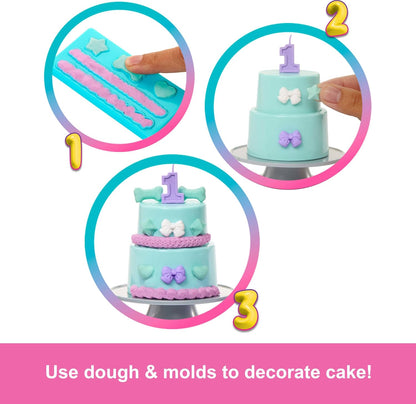 Barbie Party Unboxed Doll & Accessories, Pet Birthday Series Party Stars Set with 10 Surprises Including Color Change & Cake-Decorating Activity, JFG72