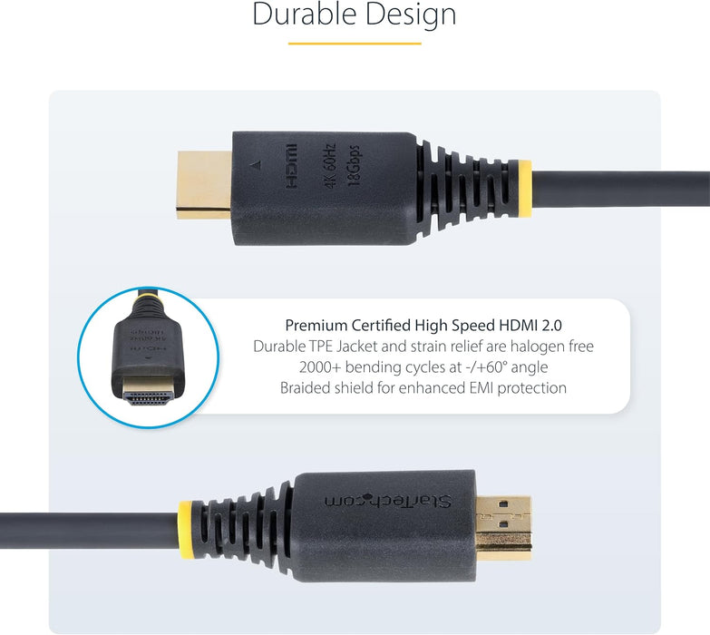 StarTech.com 4m (13ft) Premium Certified High Speed HDMI Cable, 4K 60Hz/1440p 144Hz, 18Gbps, UHD HDMI 2.0 Cord, TPE Jacket