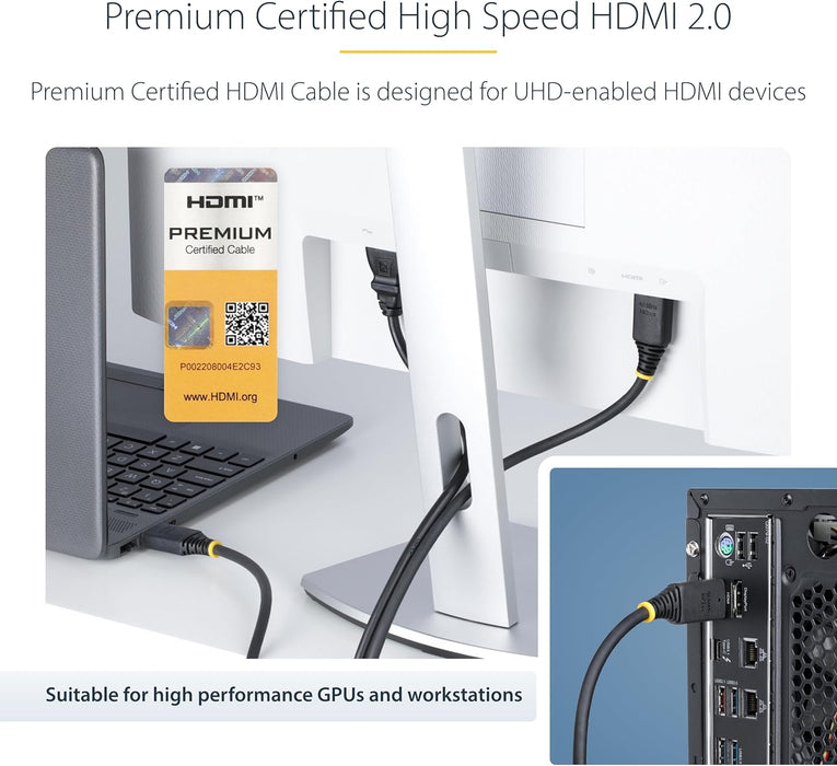 StarTech.com 4m (13ft) Premium Certified High Speed HDMI Cable, 4K 60Hz/1440p 144Hz, 18Gbps, UHD HDMI 2.0 Cord, TPE Jacket