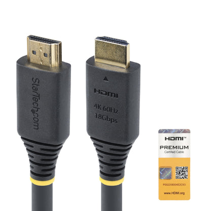 StarTech.com Cable HDMI Certificado Premium de Alta Velocidad de 5m - 4K 60Hz - 18Gbps - UHD - Recubrimiento de TPE