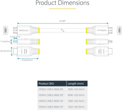 StarTech.com Cable HDMI Certificado Premium de Alta Velocidad de 5m - 4K 60Hz - 18Gbps - UHD - Recubrimiento de TPE