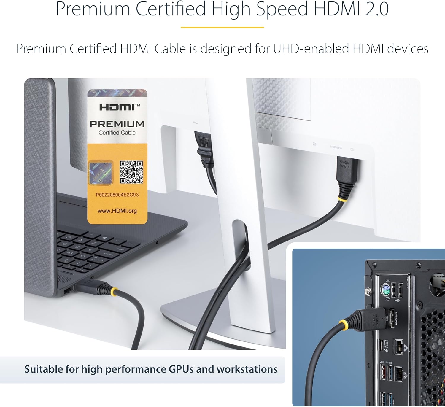 StarTech.com Cable HDMI Certificado Premium de Alta Velocidad de 5m - 4K 60Hz - 18Gbps - UHD - Recubrimiento de TPE