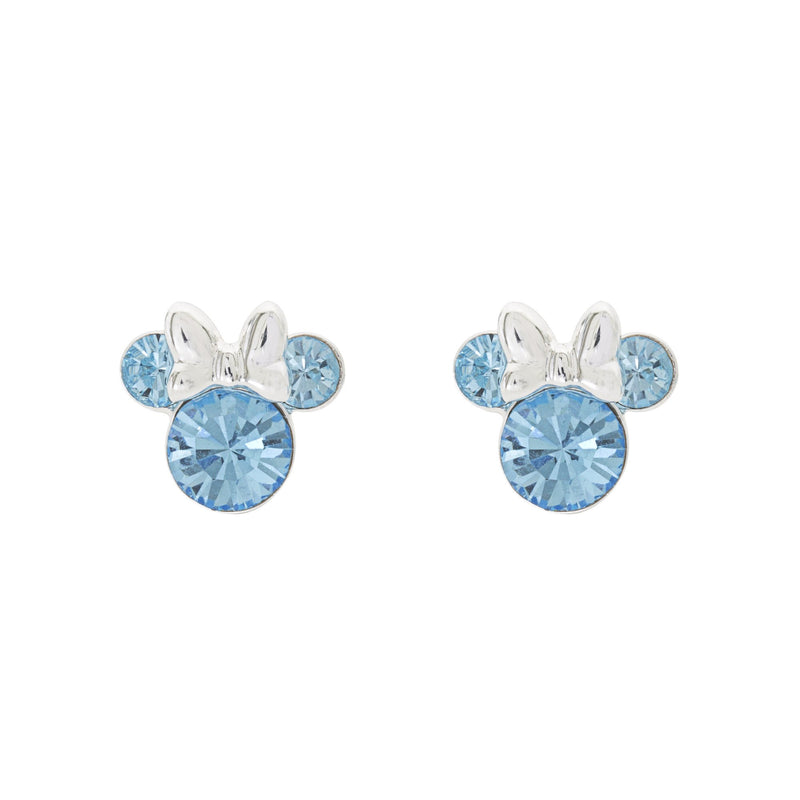 Disney Minnie Mouse Blue March Birthstone sterling silver Crystal Earrings E905162RMARL