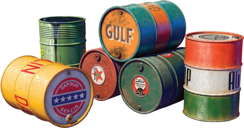 Mini Art 24012 1:24 Barili di carburante e olio (6) 1930-50 – riproduzione fedele all'originale, modellismo, kit di costruzione in plastica, artigianato, hobby, incollaggio, modellismo, assemblaggio