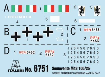Italeri 6751 1:35 Semovente M43 da 105/25 Basotto - originalgetreue Nachbildung, Modellbau, Plastik Bausatz, Basteln, Hobby, Kleben, Modellbausatz, Zusammenbauen, unlackiert