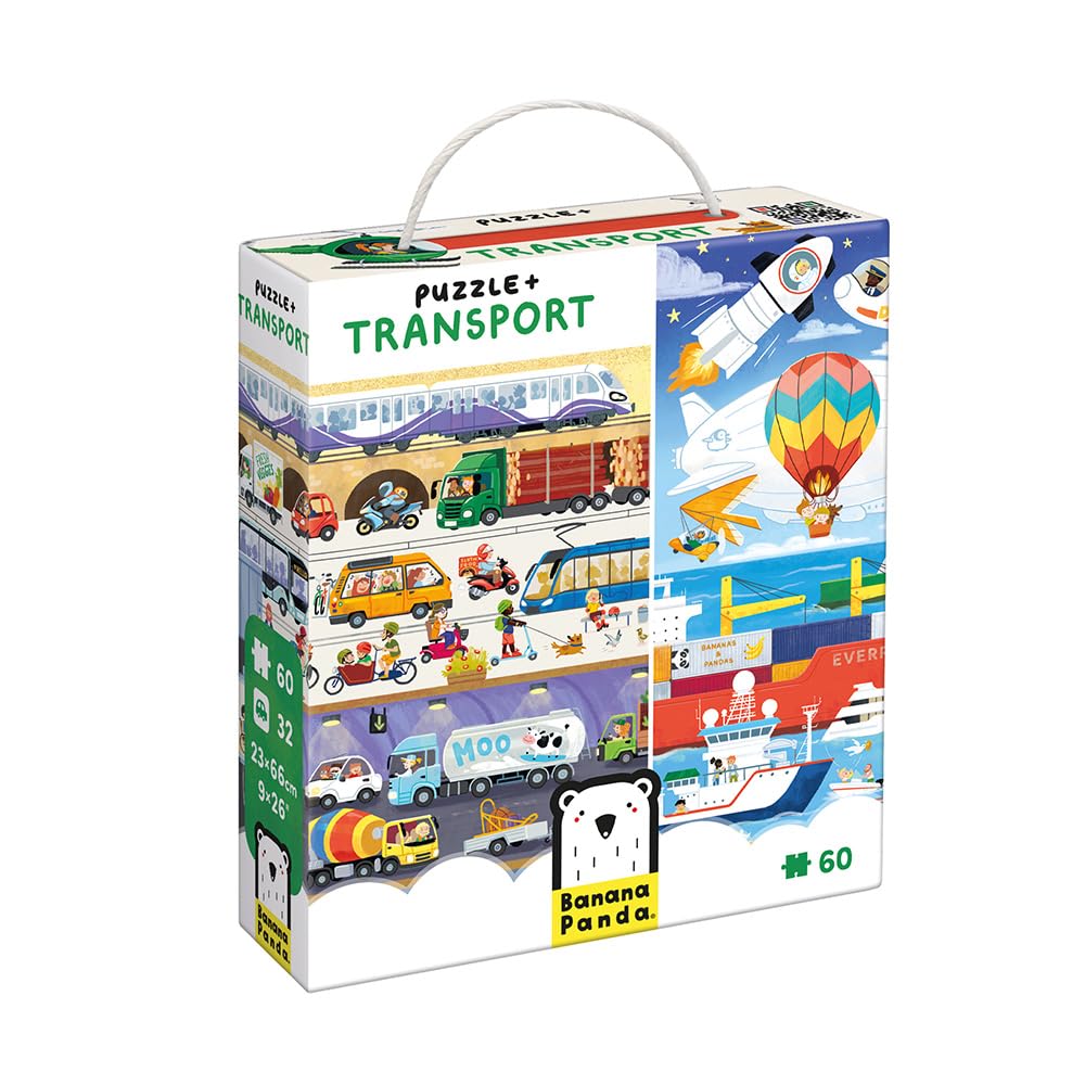 Banana Panda Puzzle Transport | 60-Piece Educational Puzzle Set with 32 Matching Tiles & Poster | Vehicle Learning Game for Preschool Kids Age 4+ | Explore Land, Water & Air