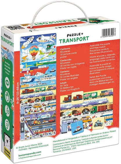 Banana Panda Puzzle Transport | 60-Piece Educational Puzzle Set with 32 Matching Tiles & Poster | Vehicle Learning Game for Preschool Kids Age 4+ | Explore Land, Water & Air