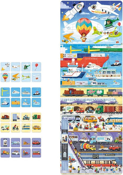 Banana Panda Puzzle Transport | 60-Piece Educational Puzzle Set with 32 Matching Tiles & Poster | Vehicle Learning Game for Preschool Kids Age 4+ | Explore Land, Water & Air