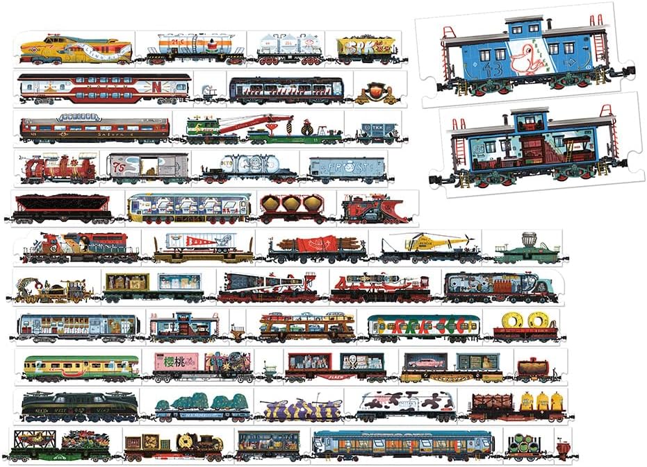 Banana Panda Mix & Match Puzzle Trains | 54 Double-Sided Pieces + Educational Poster | Creative Train Puzzle Toy for Kids Age 5+ | Build Your Own Trains | Explore Interiors & Engineered Fun