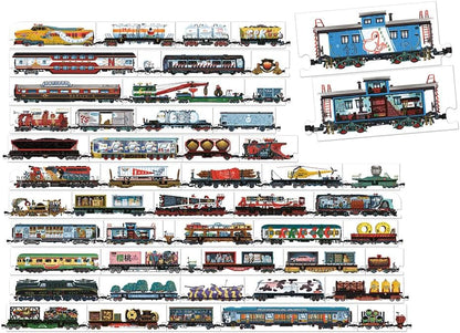 Banana Panda Mix & Match Puzzle Trains | 54 Double-Sided Pieces + Educational Poster | Creative Train Puzzle Toy for Kids Age 5+ | Build Your Own Trains | Explore Interiors & Engineered Fun
