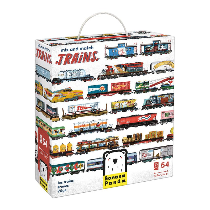 Banana Panda Mix & Match Puzzle Trains | 54 Double-Sided Pieces + Educational Poster | Creative Train Puzzle Toy for Kids Age 5+ | Build Your Own Trains | Explore Interiors & Engineered Fun