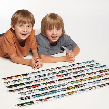 Banana Panda Mix & Match Puzzle Trains | 54 Double-Sided Pieces + Educational Poster | Creative Train Puzzle Toy for Kids Age 5+ | Build Your Own Trains | Explore Interiors & Engineered Fun