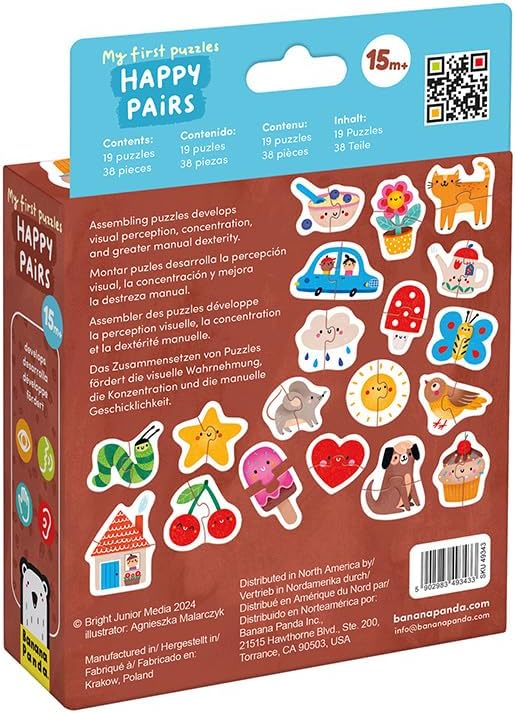 Banana Panda My First Puzzle – Happy Pairs | 19 Colourful 2-Piece Puzzles for Toddlers | Educational Toy for 1 Year Olds | Early Learning Game to Boost Fine Motor Skills & Vocabulary