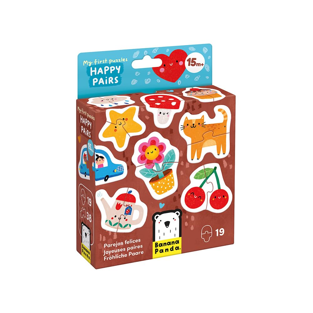 Banana Panda My First Puzzle – Happy Pairs | 19 Colourful 2-Piece Puzzles for Toddlers | Educational Toy for 1 Year Olds | Early Learning Game to Boost Fine Motor Skills & Vocabulary
