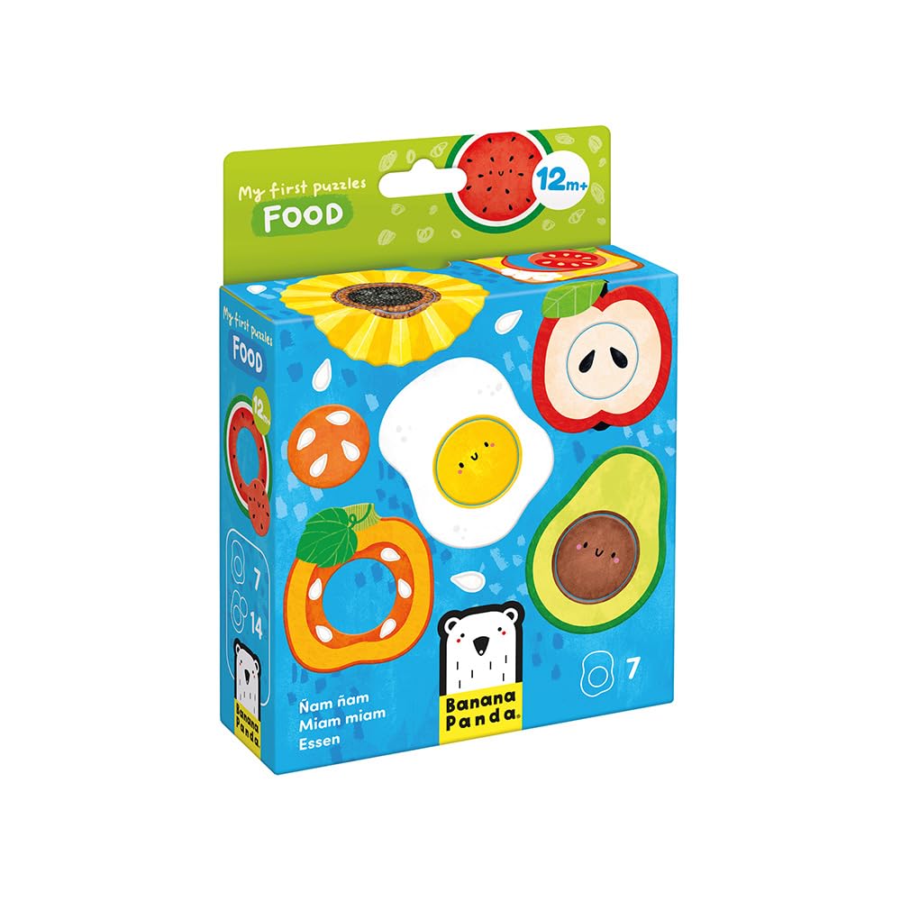 Banana Panda My First Puzzles – Food Matching Set for Toddlers | 7 Big 2-Piece Puzzles with Interchangeable Circles | Educational Toy for 1 Year Olds | Learn Foods, Colours & Motor Skills