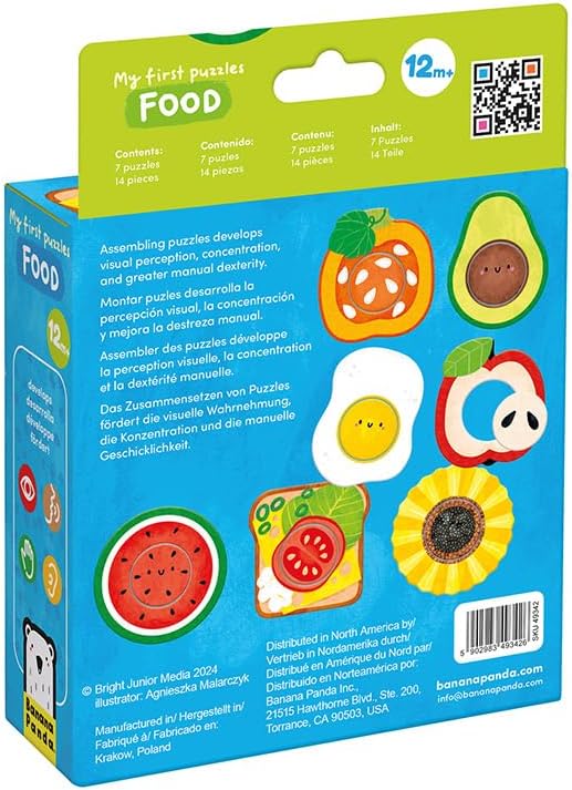 Banana Panda My First Puzzles – Food Matching Set for Toddlers | 7 Big 2-Piece Puzzles with Interchangeable Circles | Educational Toy for 1 Year Olds | Learn Foods, Colours & Motor Skills