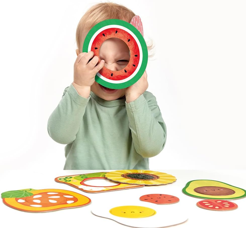 Banana Panda My First Puzzles – Food Matching Set for Toddlers | 7 Big 2-Piece Puzzles with Interchangeable Circles | Educational Toy for 1 Year Olds | Learn Foods, Colours & Motor Skills