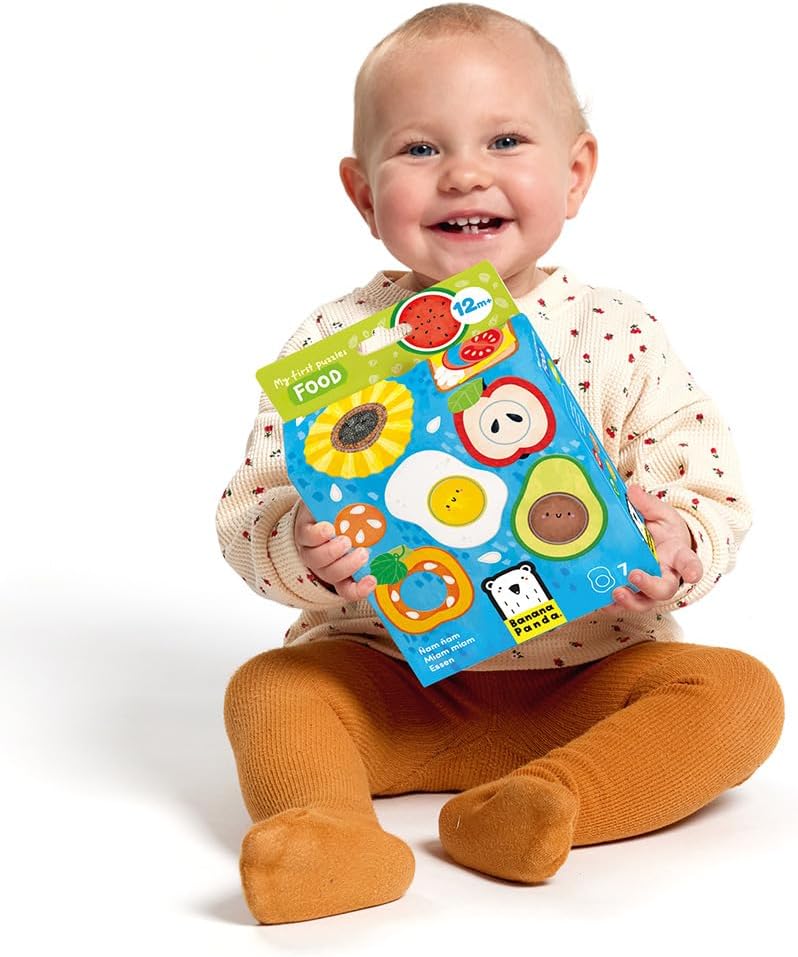 Banana Panda My First Puzzles – Food Matching Set for Toddlers | 7 Big 2-Piece Puzzles with Interchangeable Circles | Educational Toy for 1 Year Olds | Learn Foods, Colours & Motor Skills