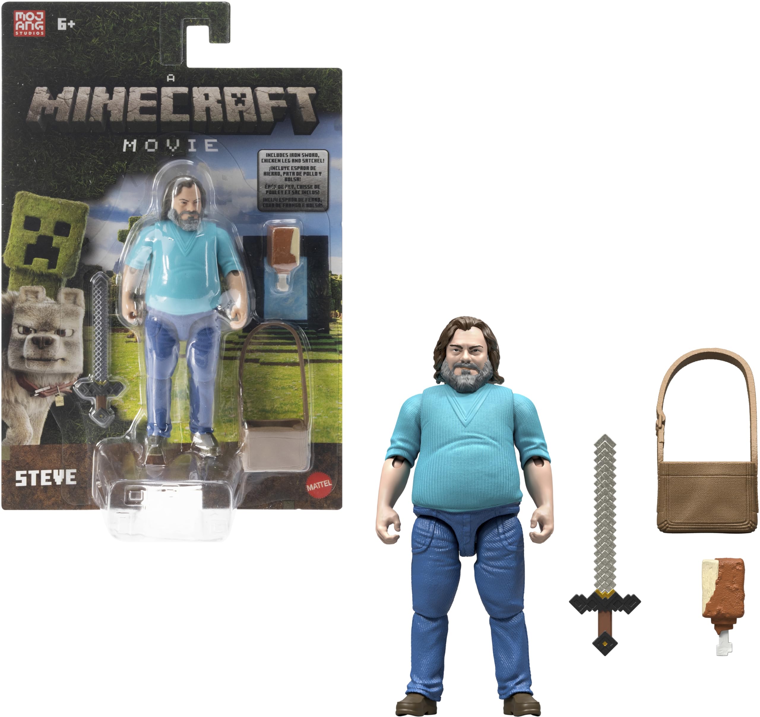 Mattel Minecraft Action Figure & Accessories Set, 4-inch Steve Posable Character Collectible Inspired by A Minecraft Movie, JFR57