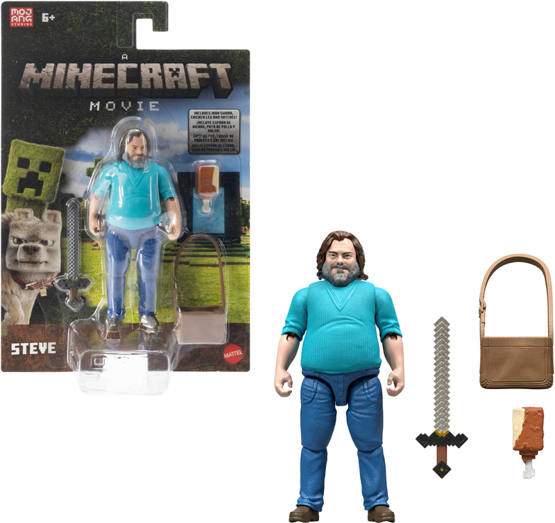 Mattel Minecraft Action Figure & Accessories Set, 4-inch Steve Posable Character Collectible Inspired by A Minecraft Movie, JFR57