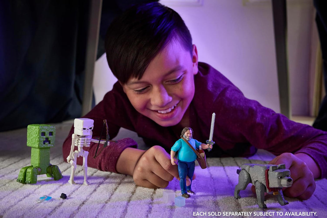 Mattel Minecraft Action Figure & Accessories Set, 4-inch Steve Posable Character Collectible Inspired by A Minecraft Movie, JFR57