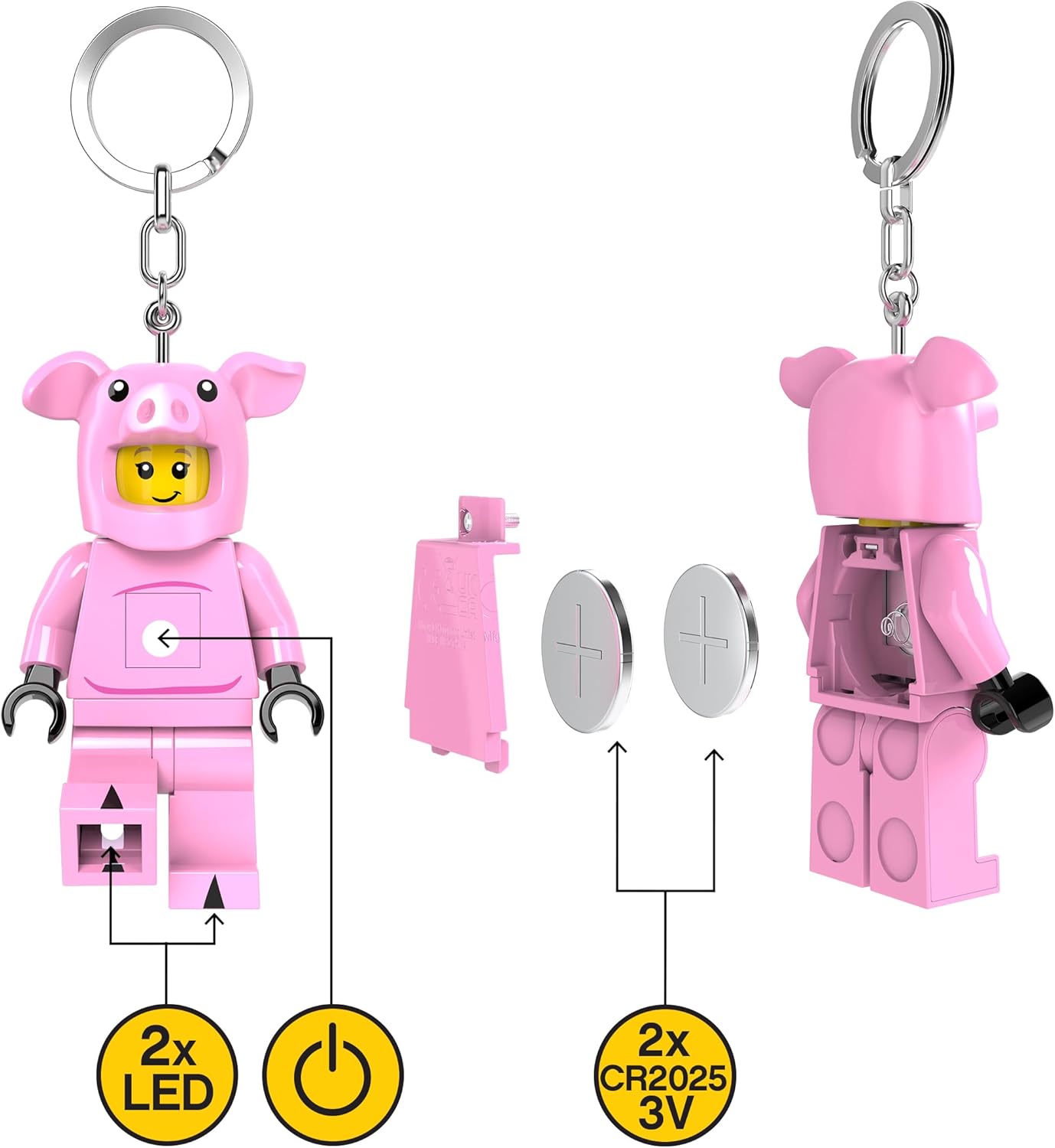 LEGO Minifigures Large 3 Inch Tall Figure Keychain Light - Piggy Girl (KE212H), Pink, Pink