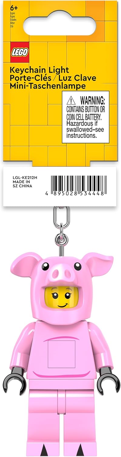 LEGO Minifigures Large 3 Inch Tall Figure Keychain Light - Piggy Girl (KE212H), Pink, Pink