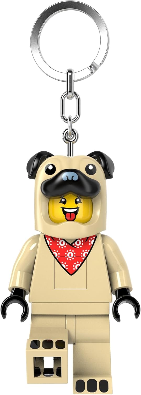 LEGO Minifigures Large 3 Inch Tall Figure Keychain Light - Pug Costume Guy (KE213H), White, White