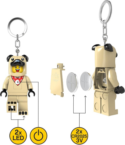 LEGO Minifigures Large 3 Inch Tall Figure Keychain Light - Pug Costume Guy (KE213H), White, White