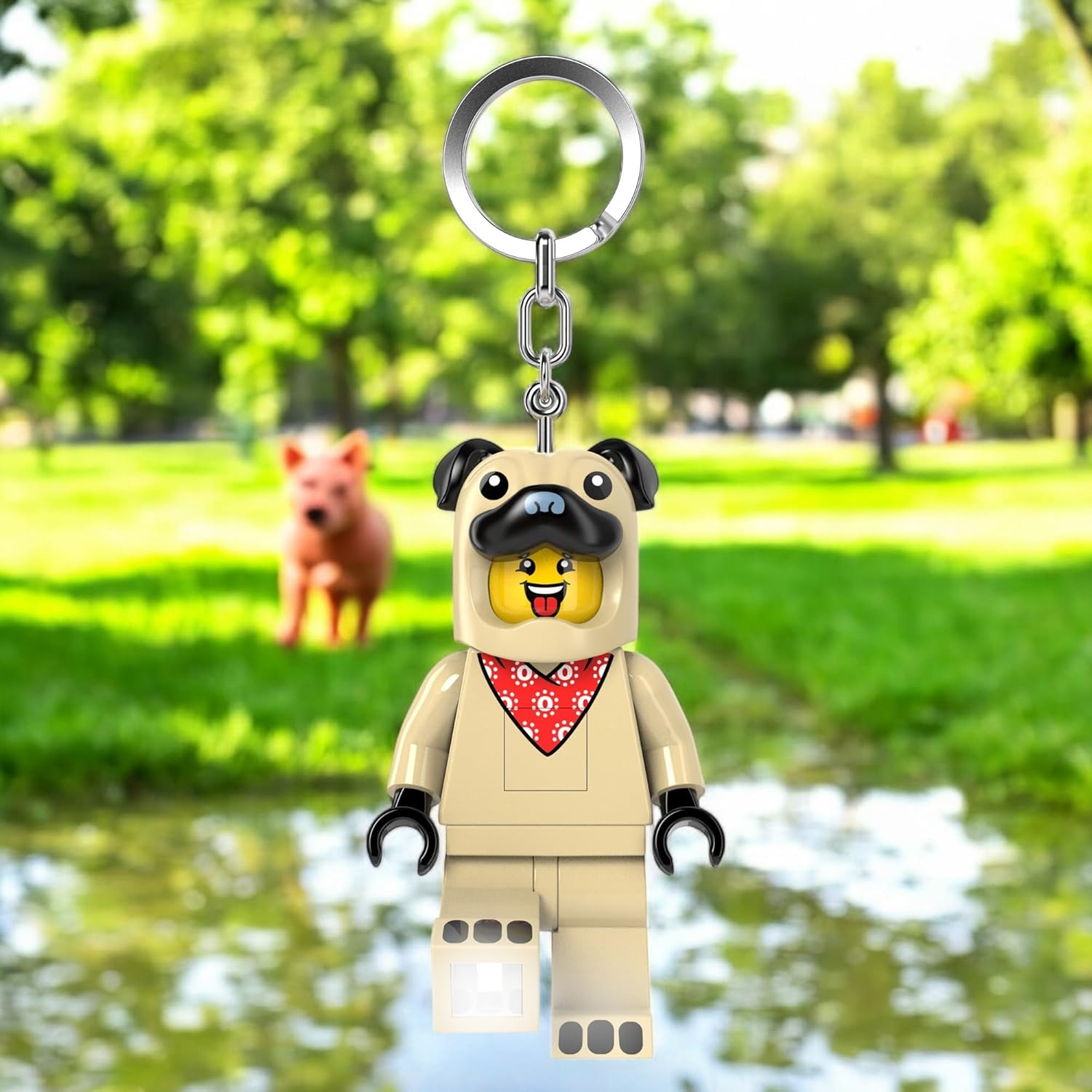 LEGO Minifigures Large 3 Inch Tall Figure Keychain Light - Pug Costume Guy (KE213H), White, White